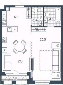 1-к квартира, вторичка, 54м2, 8/24 этаж
