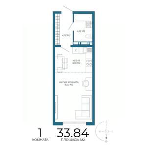1-к квартира, строящийся дом, 34м2, 6/17 этаж