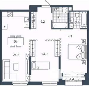 2-к квартира, вторичка, 73м2, 14/23 этаж