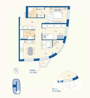 2-к квартира, вторичка, 68м2, 14/16 этаж