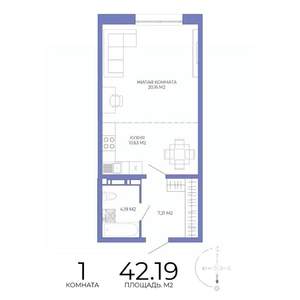 1-к квартира, строящийся дом, 42м2, 2/17 этаж