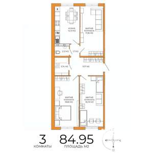 3-к квартира, строящийся дом, 85м2, 16/18 этаж