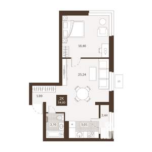 2-к квартира, вторичка, 55м2, 6/22 этаж