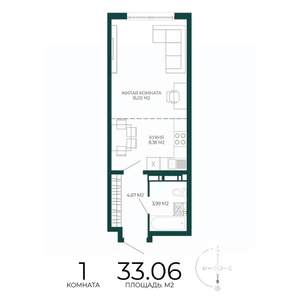 1-к квартира, строящийся дом, 33м2, 11/17 этаж