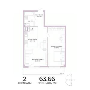 2-к квартира, строящийся дом, 64м2, 5/17 этаж