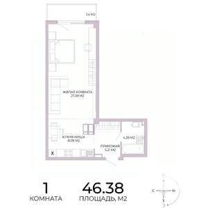 1-к квартира, строящийся дом, 46м2, 15/17 этаж