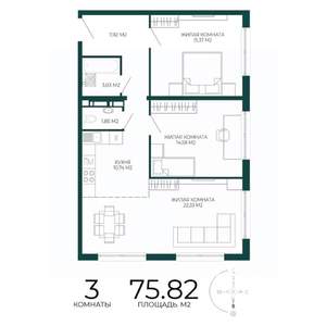 3-к квартира, строящийся дом, 76м2, 7/17 этаж