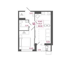 1-к квартира, вторичка, 38м2, 6/17 этаж
