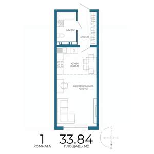 1-к квартира, вторичка, 34м2, 14/17 этаж