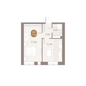 1-к квартира, вторичка, 37м2, 4/4 этаж