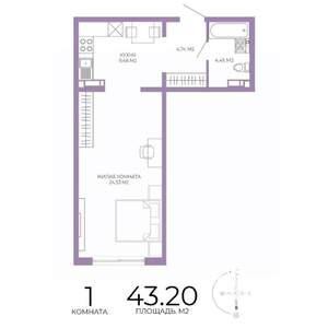 1-к квартира, строящийся дом, 43м2, 9/17 этаж