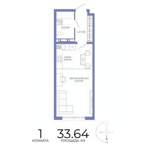1-к квартира, строящийся дом, 34м2, 8/17 этаж