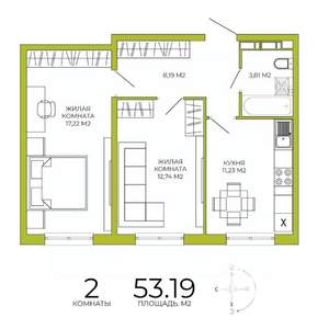 2-к квартира, строящийся дом, 53м2, 17/18 этаж