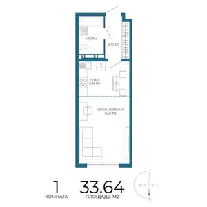 1-к квартира, строящийся дом, 34м2, 13/17 этаж