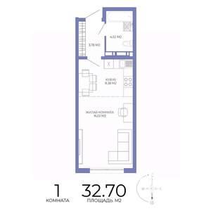 1-к квартира, строящийся дом, 33м2, 9/17 этаж