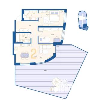 2-к квартира, вторичка, 86м2, 1/16 этаж