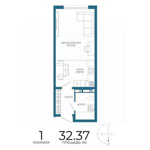 1-к квартира, строящийся дом, 32м2, 6/17 этаж