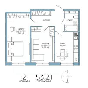 2-к квартира, строящийся дом, 53м2, 9/18 этаж