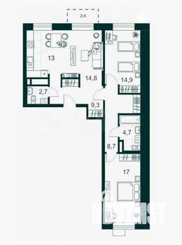 3-к квартира, вторичка, 88м2, 11/17 этаж