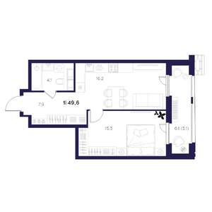 1-к квартира, вторичка, 50м2, 9/16 этаж
