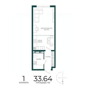 1-к квартира, строящийся дом, 34м2, 17/17 этаж