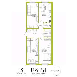 3-к квартира, вторичка, 85м2, 3/18 этаж