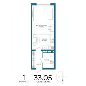 1-к квартира, строящийся дом, 33м2, 5/17 этаж