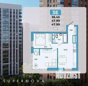 3-к квартира, сданный дом, 48м2, 12/20 этаж