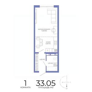 1-к квартира, строящийся дом, 33м2, 5/17 этаж