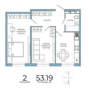 2-к квартира, строящийся дом, 53м2, 8/18 этаж