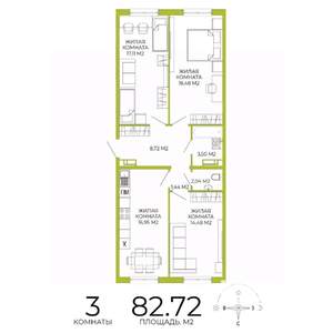 3-к квартира, строящийся дом, 83м2, 12/18 этаж