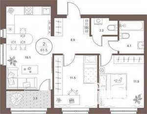2-к квартира, вторичка, 62м2, 2/16 этаж