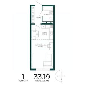 1-к квартира, строящийся дом, 33м2, 14/17 этаж