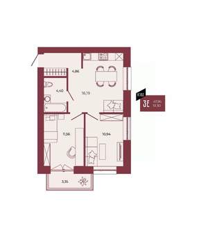 3-к квартира, вторичка, 51м2, 4/17 этаж