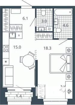 1-к квартира, вторичка, 47м2, 9/24 этаж