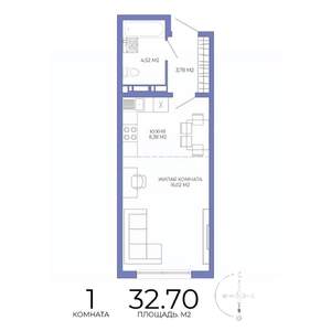1-к квартира, строящийся дом, 33м2, 17/17 этаж