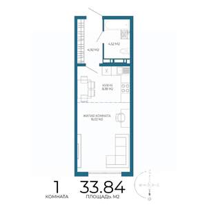 1-к квартира, строящийся дом, 34м2, 11/17 этаж