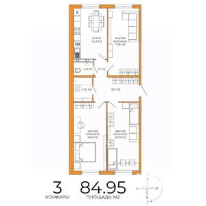 3-к квартира, строящийся дом, 85м2, 12/18 этаж