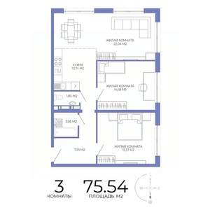 3-к квартира, строящийся дом, 76м2, 5/17 этаж