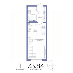 1-к квартира, строящийся дом, 34м2, 17/17 этаж