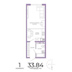 1-к квартира, строящийся дом, 34м2, 7/17 этаж