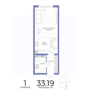 1-к квартира, строящийся дом, 33м2, 15/17 этаж