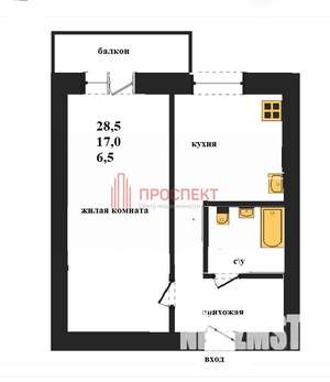 1-к квартира, вторичка, 29м2, 4/5 этаж