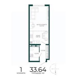 1-к квартира, вторичка, 34м2, 17/17 этаж