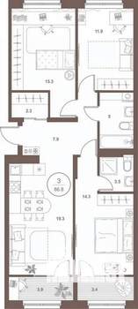 3-к квартира, вторичка, 86м2, 4/16 этаж