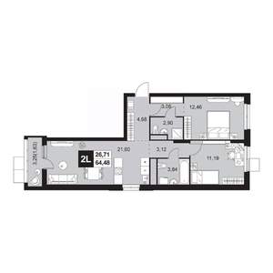 3-к квартира, вторичка, 64м2, 2/20 этаж