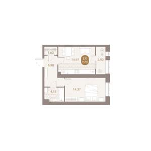 1-к квартира, вторичка, 46м2, 1/4 этаж