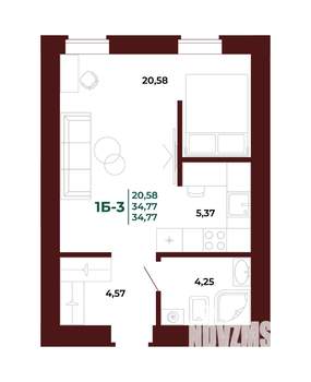 1-к квартира, вторичка, 35м2, 14/17 этаж