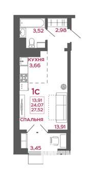 1-к квартира, вторичка, 28м2, 7/22 этаж