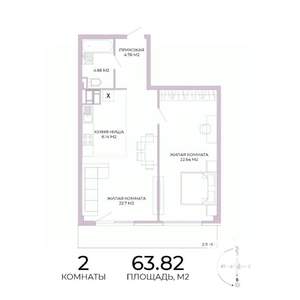 2-к квартира, вторичка, 64м2, 12/17 этаж